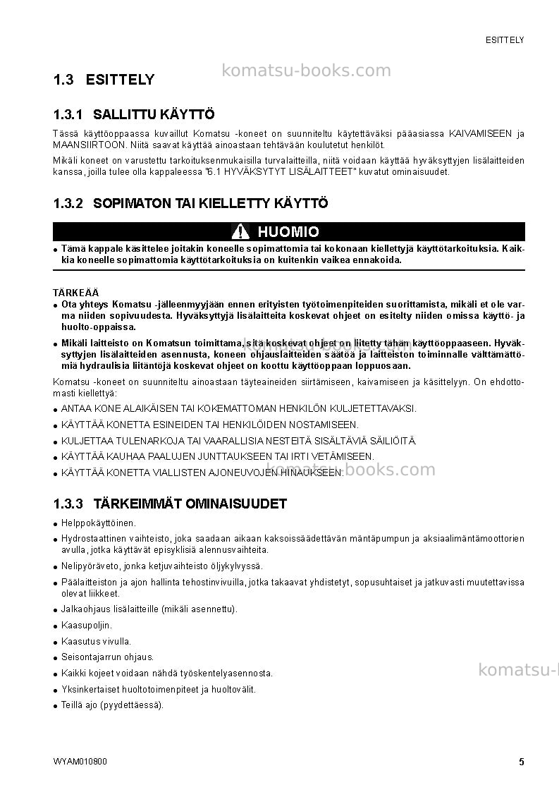 Komatsu sk1020-5ita-turbo Operation manual cover Page 7 Komatsu sk1020-5ita-turbo Operation manual cover Page 7