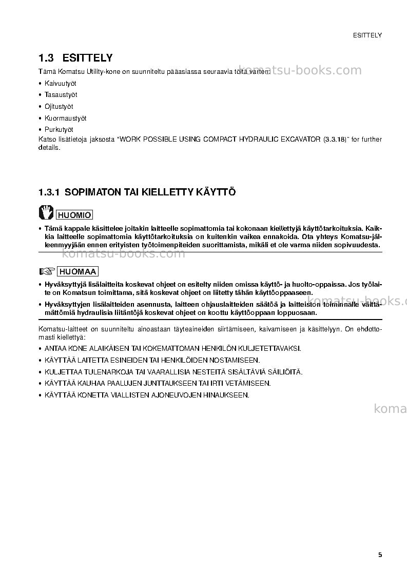 Komatsu pc09-1ita Operation manual cover Page 7 Komatsu pc09-1ita Operation manual cover Page 7