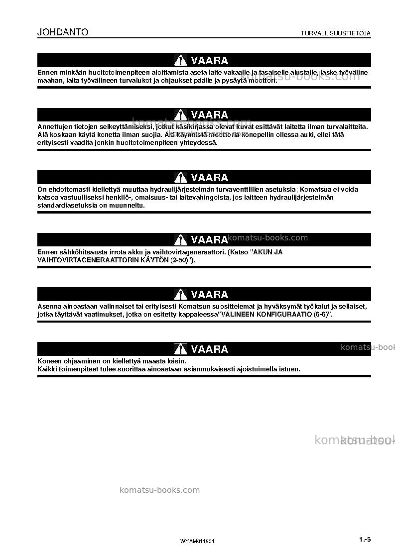 Komatsu pc09-1ita Operation manual cover Page 7 Komatsu pc09-1ita Operation manual cover Page 7