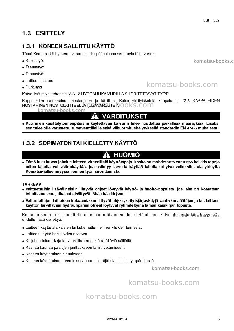 Komatsu pc26mr-3ita Operation manual cover Page 7 Komatsu pc26mr-3ita Operation manual cover Page 7
