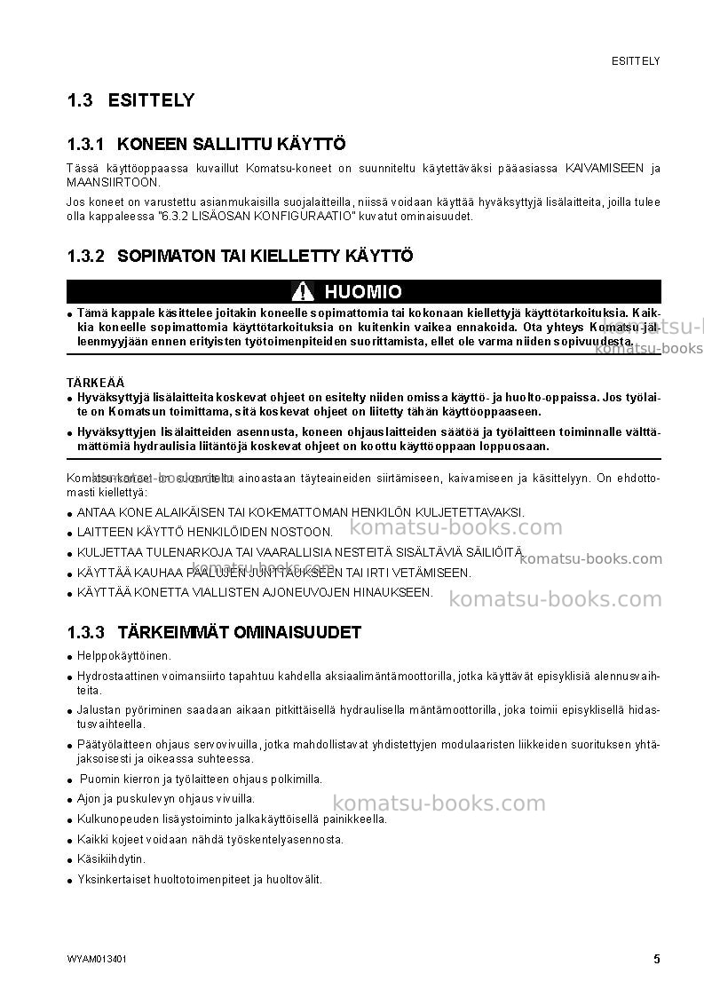 Komatsu pc20mr-2ita Operation manual cover Page 7 Komatsu pc20mr-2ita Operation manual cover Page 7