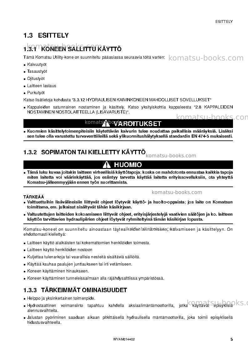 Komatsu pc55mr-3ita Operation manual cover Page 7 Komatsu pc55mr-3ita Operation manual cover Page 7