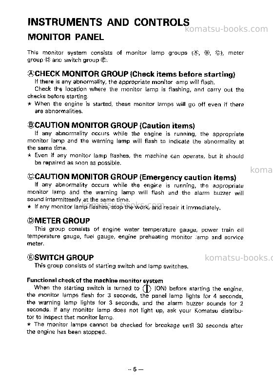 Komatsu d135a-2jpn-h Operation manual cover Page 7