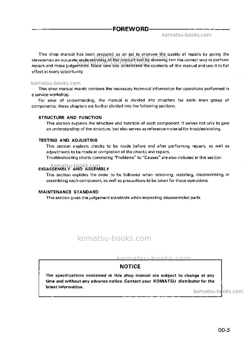 Komatsu pw170-5gbr-k Repair & maintenance cover Page 7
