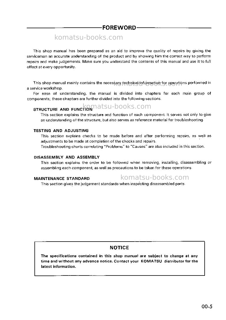 Komatsu pc03-1jpn Repair & maintenance cover Page 7 Komatsu pc03-1jpn Repair & maintenance cover Page 7