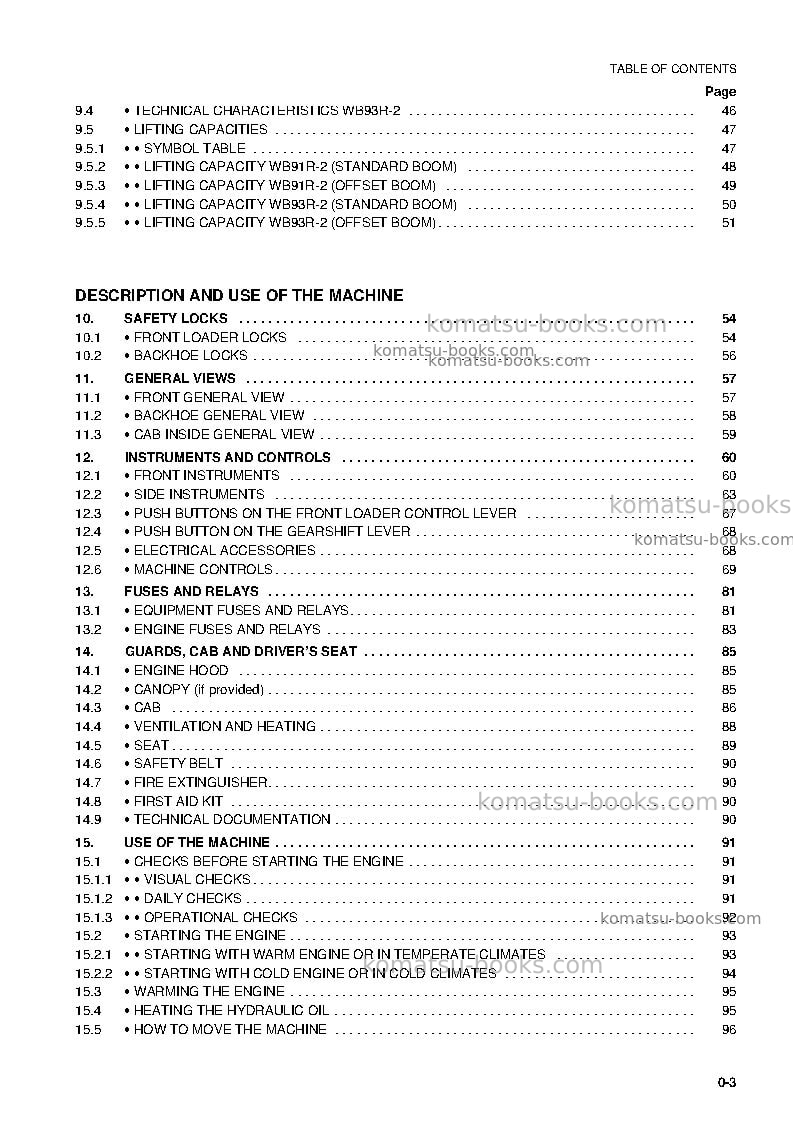Komatsu wb93r-2ita Operation manual cover Page 7 Komatsu wb93r-2ita Operation manual cover Page 7