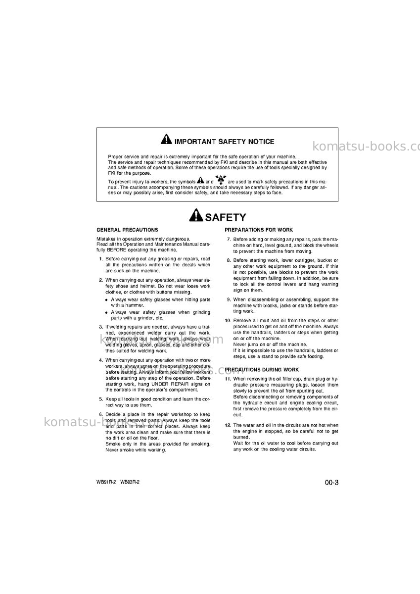 Komatsu wb93r-2ita Repair & maintenance cover Page 7 Komatsu wb93r-2ita Repair & maintenance cover Page 7