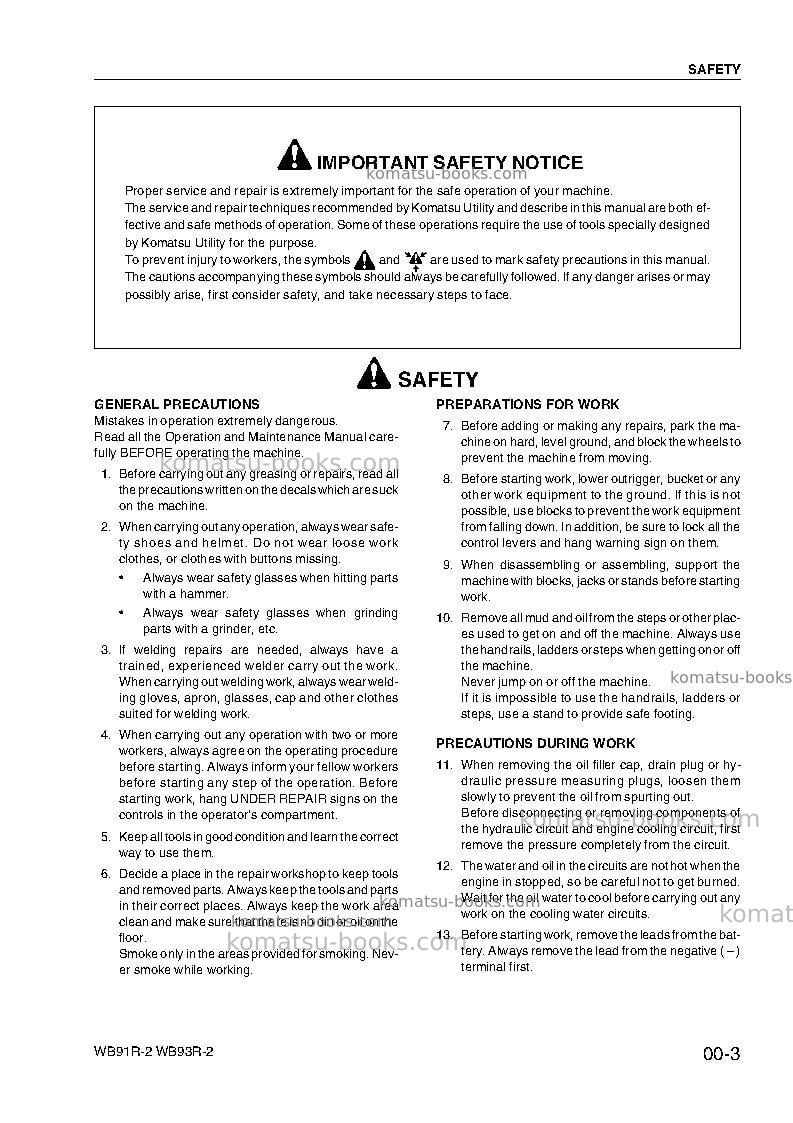 Komatsu wb93r-2ita Repair & maintenance cover Page 7