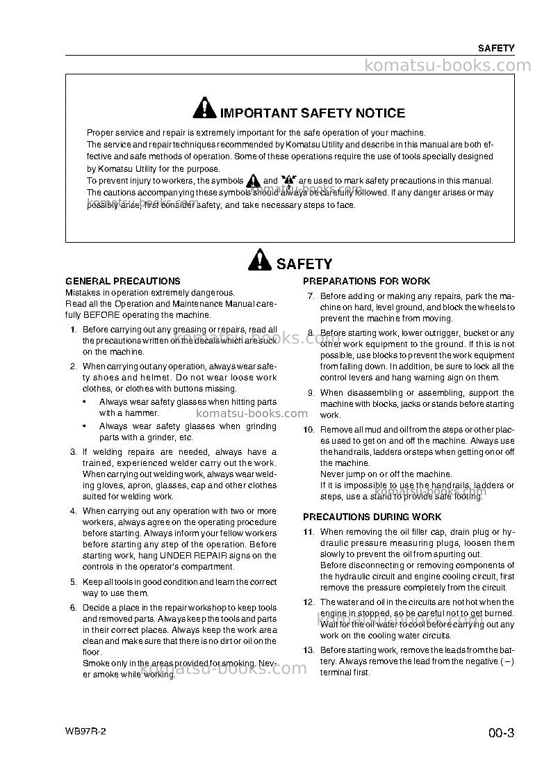 Komatsu wb97r-2ita Repair & maintenance cover Page 7 Komatsu wb97r-2ita Repair & maintenance cover Page 7